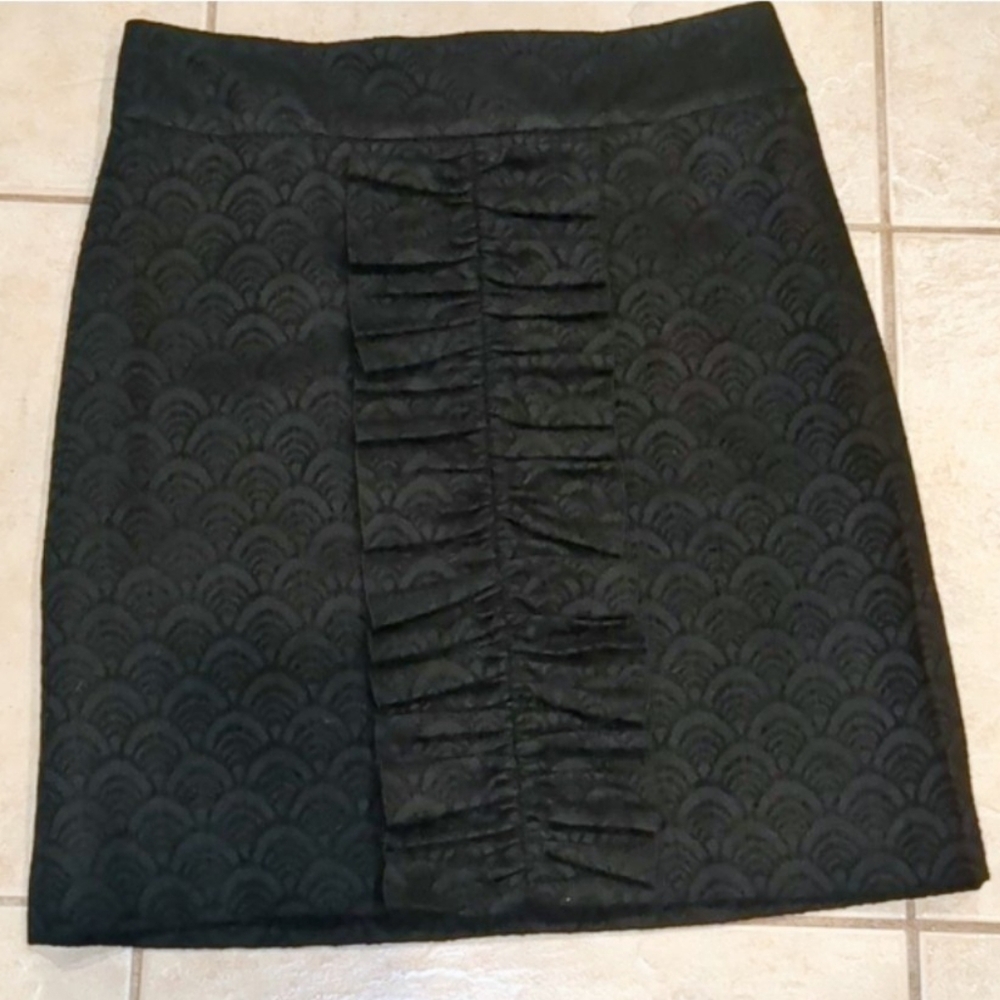 Anthropologie Leifsdottir Black Wool Blend Ruffled Skirt Size 10